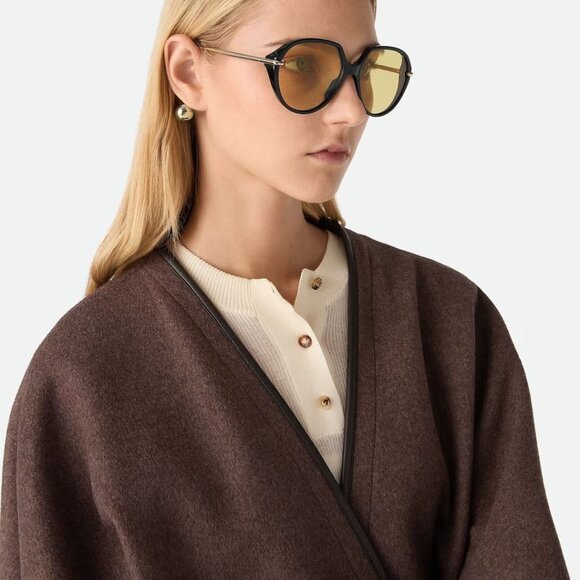 Bottega Veneta BV1436S 001 Square Sunglasses - Shiny Black Gold/Yellow main image 9